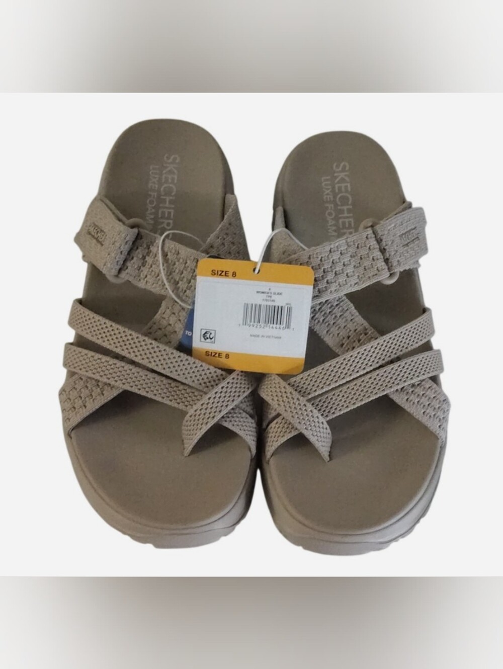 Skechers Women's Taupe Cross-Strap Luxe Foam Sandals